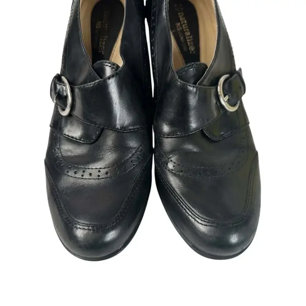 Naturalizer Malia Black Leather Wedge Shoe A1310L Women Size 8W Grandmacore Work